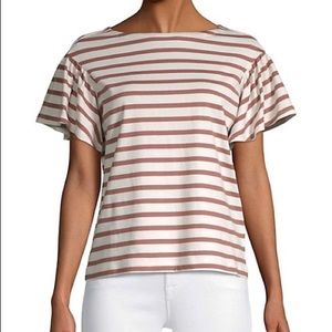 KATE SPADE Striped Cotton Top, Brown/White, Small